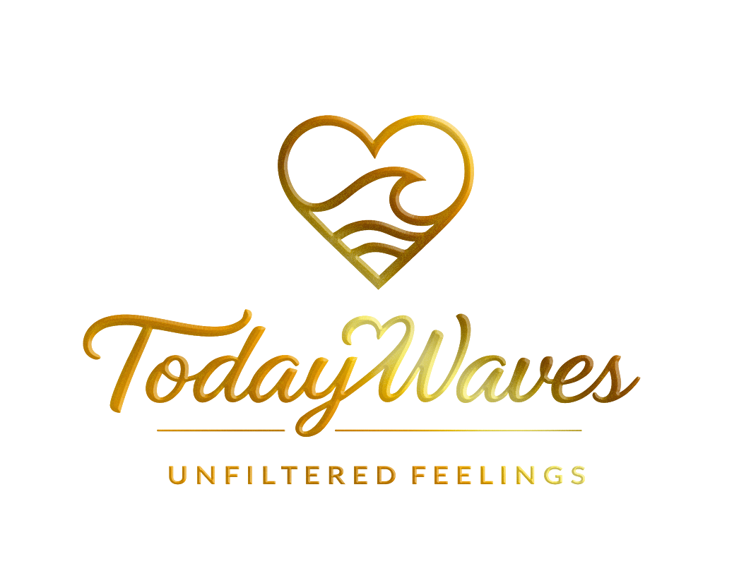 TodayWaves logo — gold heart-wave symbol above the TodayWaves script wordmark with Unfiltered Feelings beneath