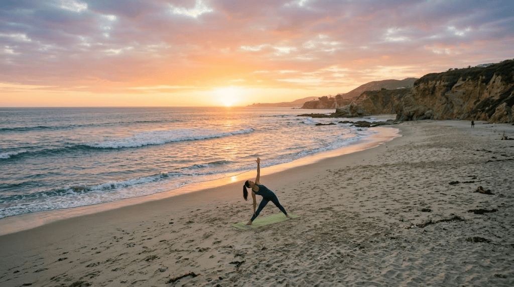 with ocean and sunset in background